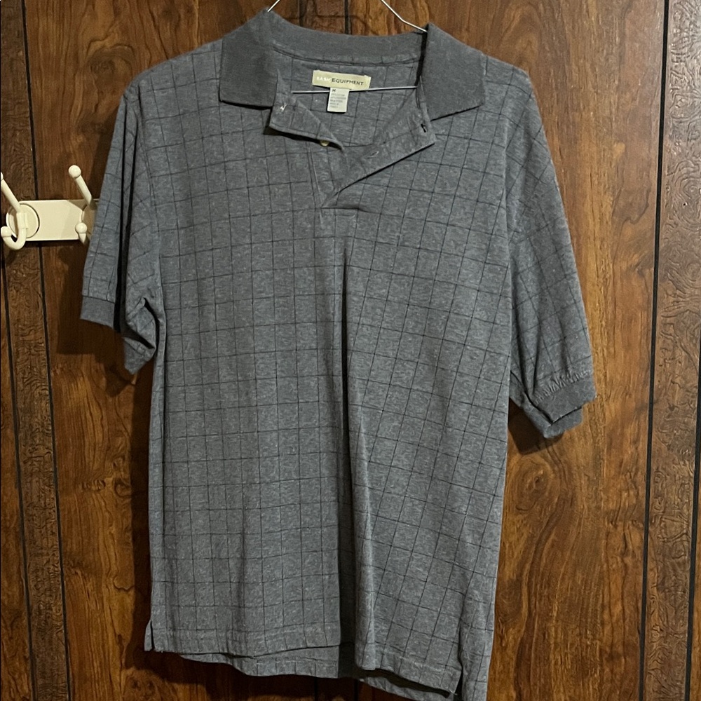 Equipment Gray Checkered Polo Shirt